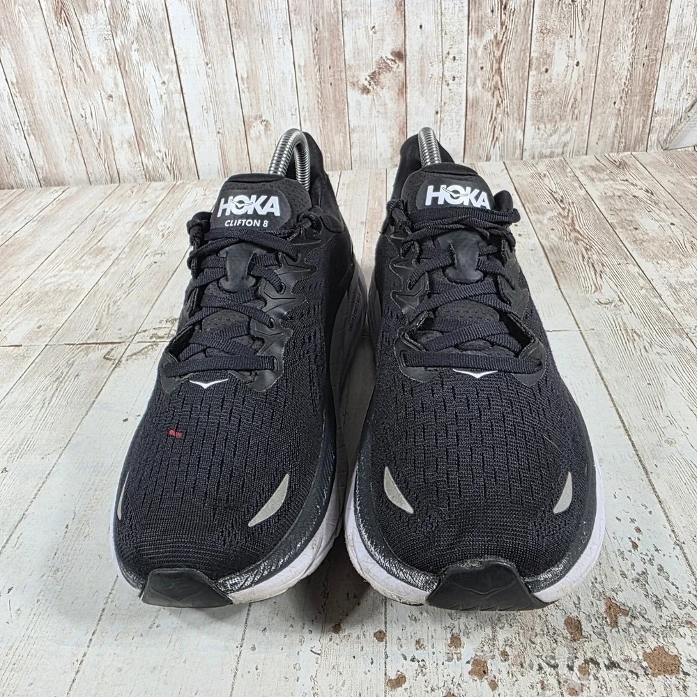 Hoka One One Clifton 8 Mens Black White Road Running Shoes Sneakers US 8B